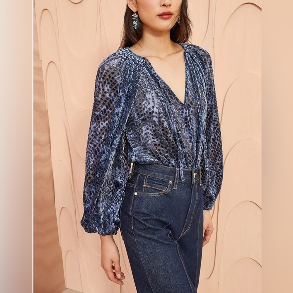 NWOT ULLA JOHNSON pauline blouse in marine 4 burnout